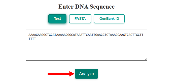 User enters DNA sequence and clicks Analyze